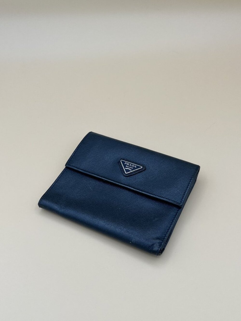 Prada Saffiano Leather Black Bi-Fold Wallet With Card Slots & Coin Pocket Made I